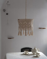 White Cotton Macramé Ceiling Pendant — Knotted Fringe Design - Image 9