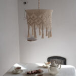 White Cotton Macramé Ceiling Pendant — Knotted Fringe Design