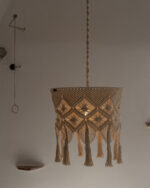 White Cotton Macramé Ceiling Pendant — Knotted Fringe Design - Image 4