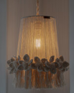 Floral-Trim White Macramé Pendant Light - Image 6