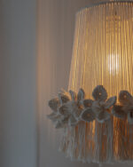 Floral-Trim White Macramé Pendant Light - Image 5