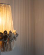 Floral-Trim White Macramé Pendant Light - Image 3