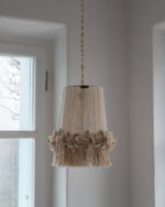 Floral-Trim White Macramé Pendant Light