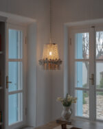 Floral-Trim White Macramé Pendant Light - Image 7