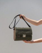 Crochet bag with wooden sidewalls